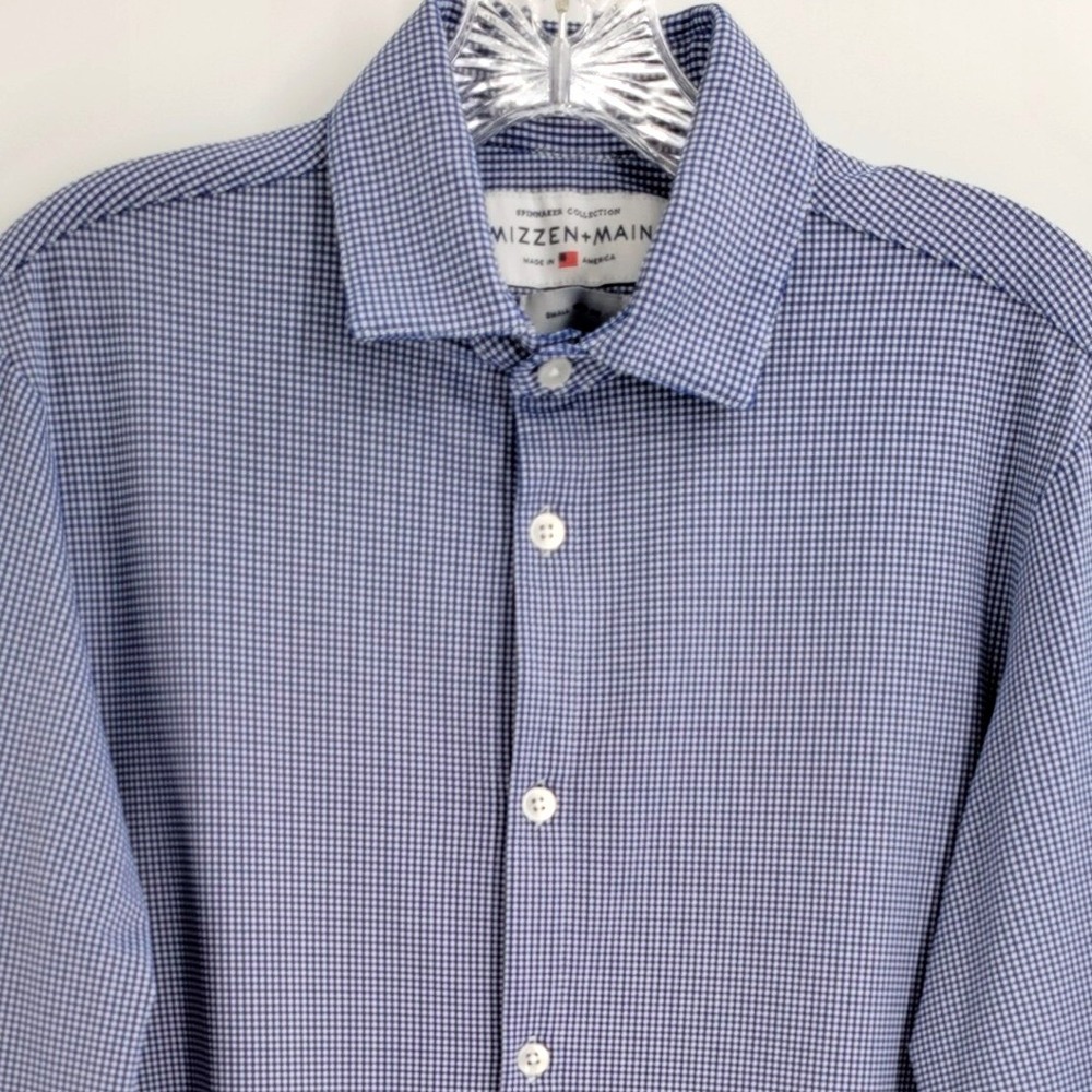 Mizzen+Main Shirt Men's Small Trim Blue Button‎ Up Performance Stretch